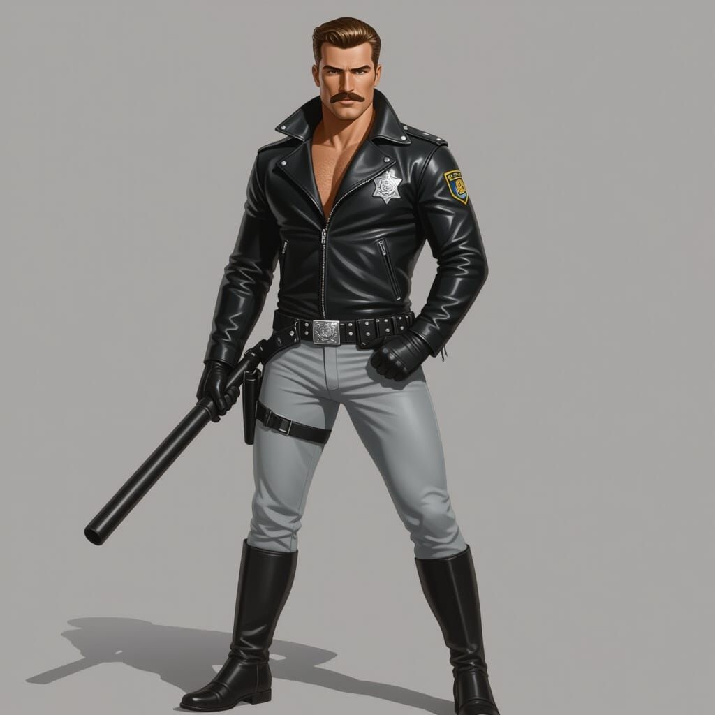 1970s Motorcycle Cop Illustration in Gouache Style