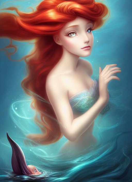 Elegant Baroque Portrait of Ariel, Anime Style