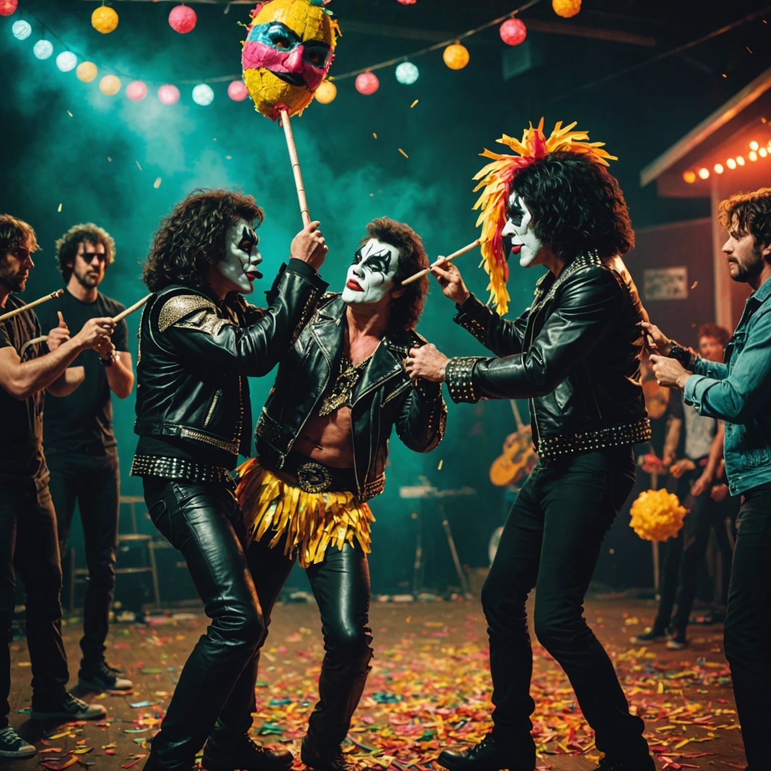 Kiss Band Demolishes a Piñata: Cinematic Film Still