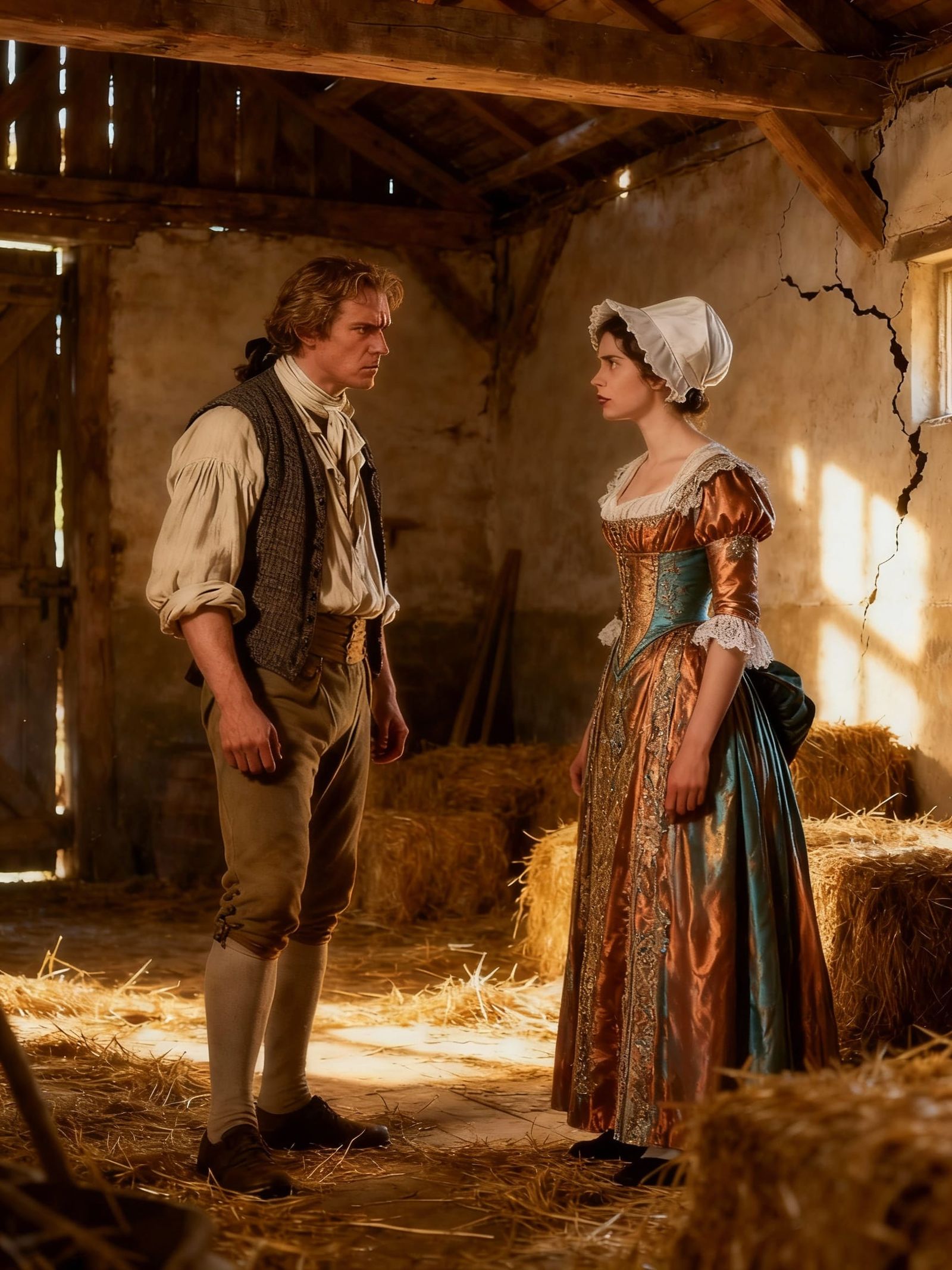 Georgian Couple Argue in Rustic Barn Setting