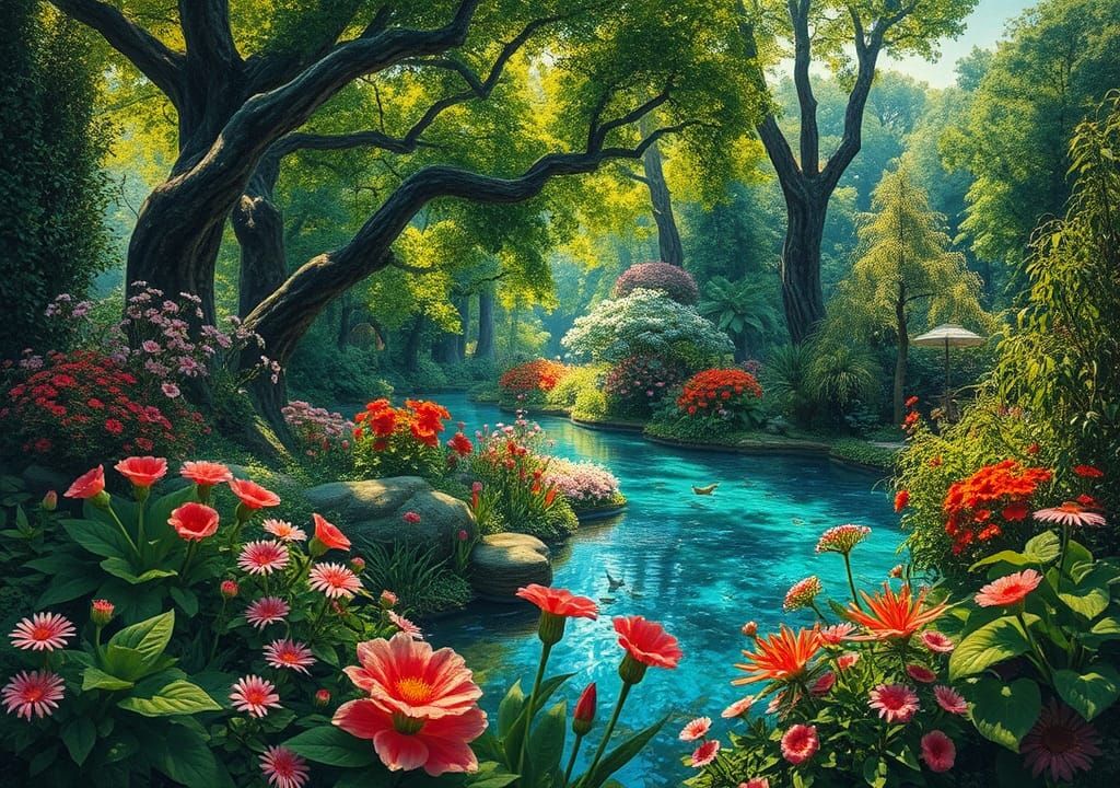 Lush Garden Paradise Inspired by Surreal Art