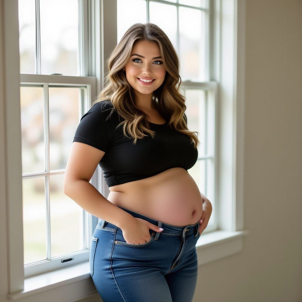 Photorealistic Portrait of a Woman Trying on Jeans