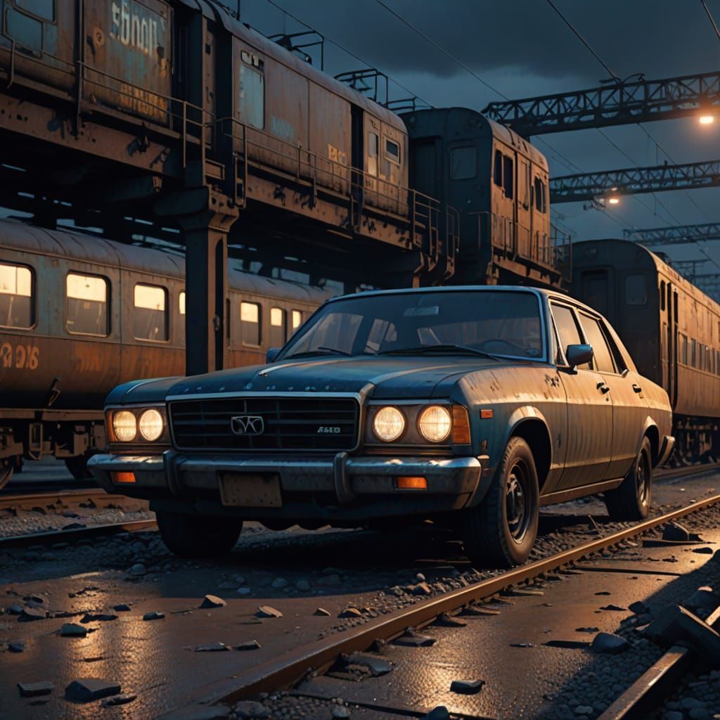 Dark Fantasy Rusted Train Yard Scene in 3D Game Cinematic St...