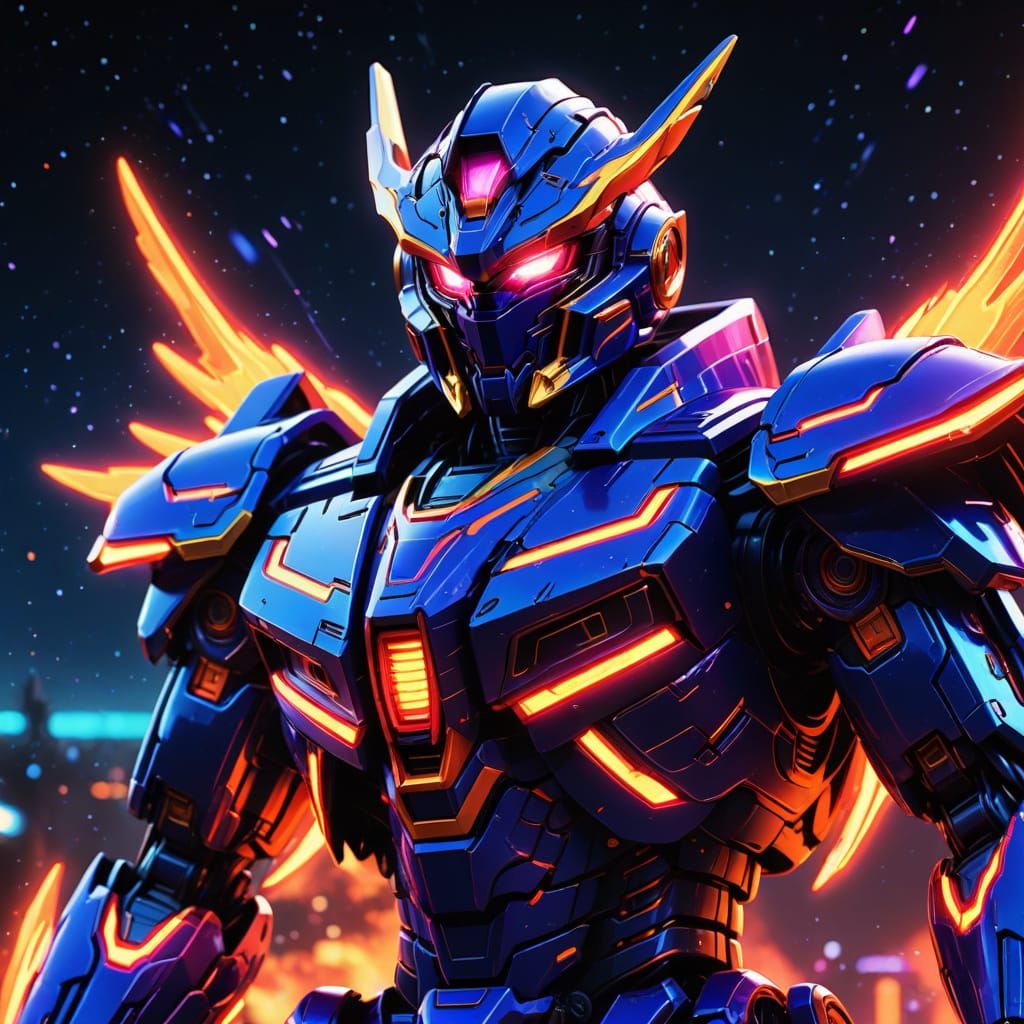 Cyberpunk Anime Masterpiece: Vibrant Phoenix Megazord