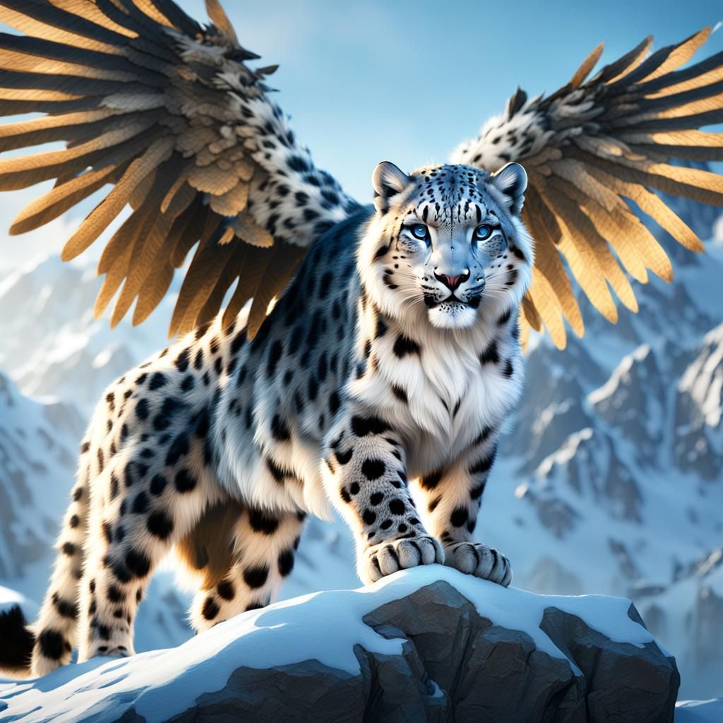Winged Snow Leopard Fantasy Concept Art