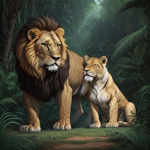 Majestic Lion Roars in Jungle Heart