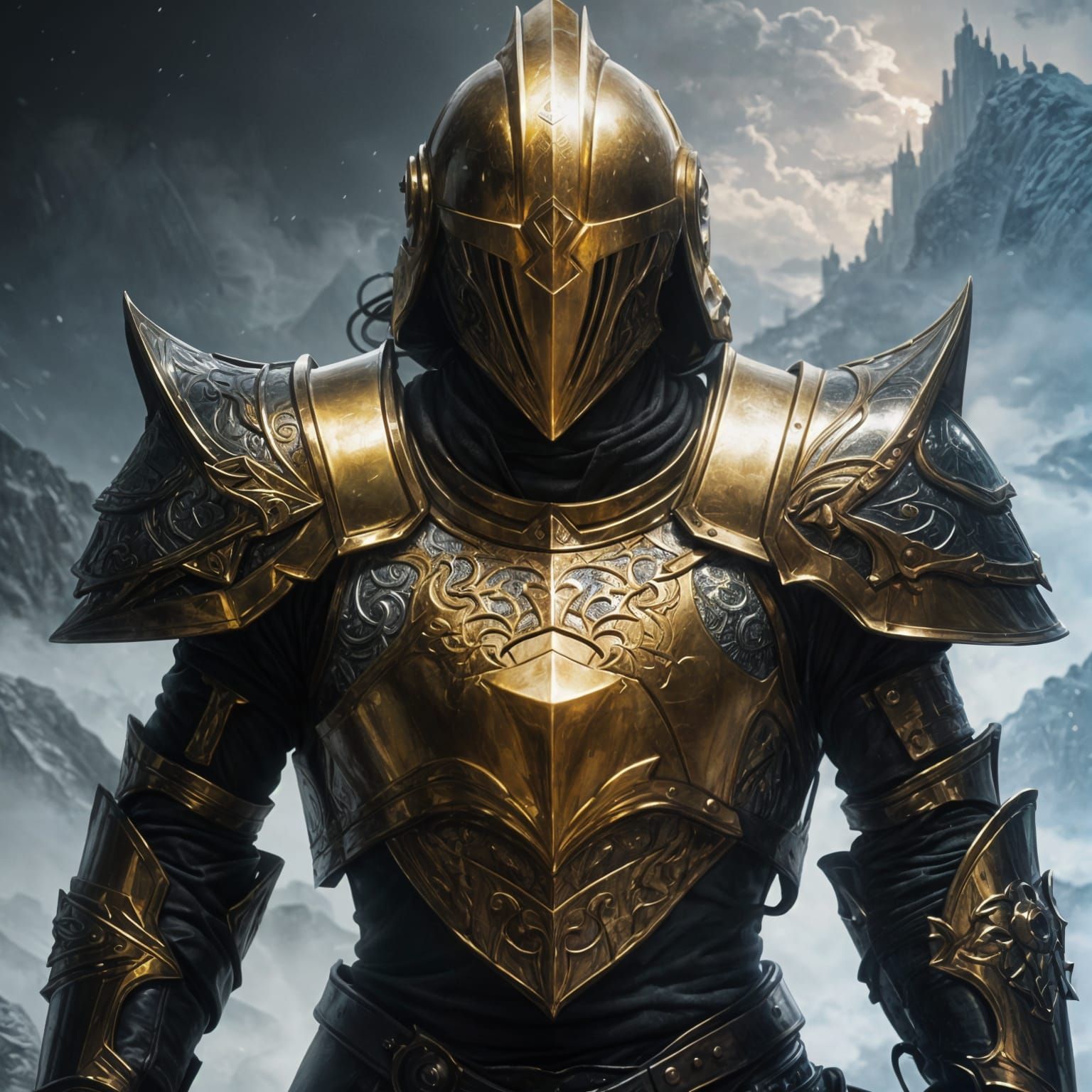 Epic Golden Knight Portrait in High Fantasy Style