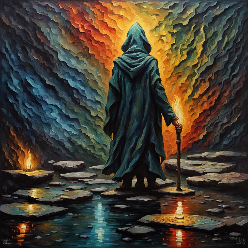 Hooded Elf in a Surreal Impasto Oil Painting