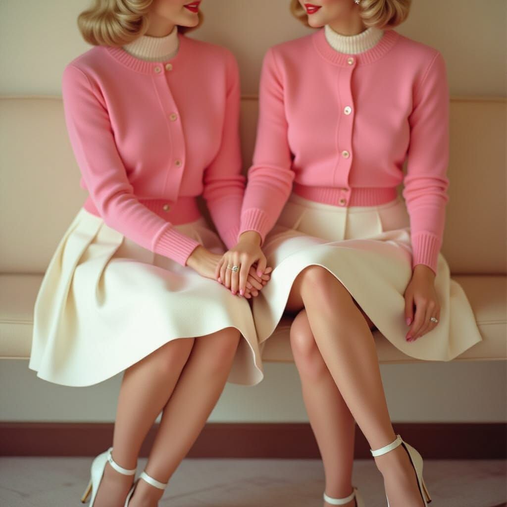 1950s Women Holding Hands in Kodachrome Style
