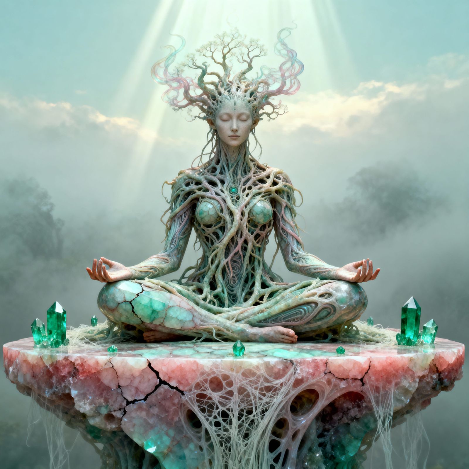 Mystical Root Figure on Rhodochrosite Altar in Biomechanical...