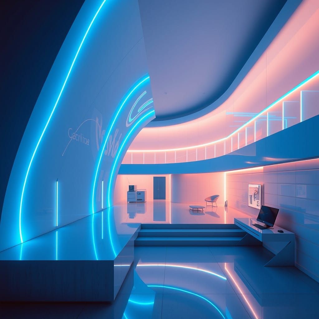 Modern Digital Pharmacy in Neon Blues and Whites