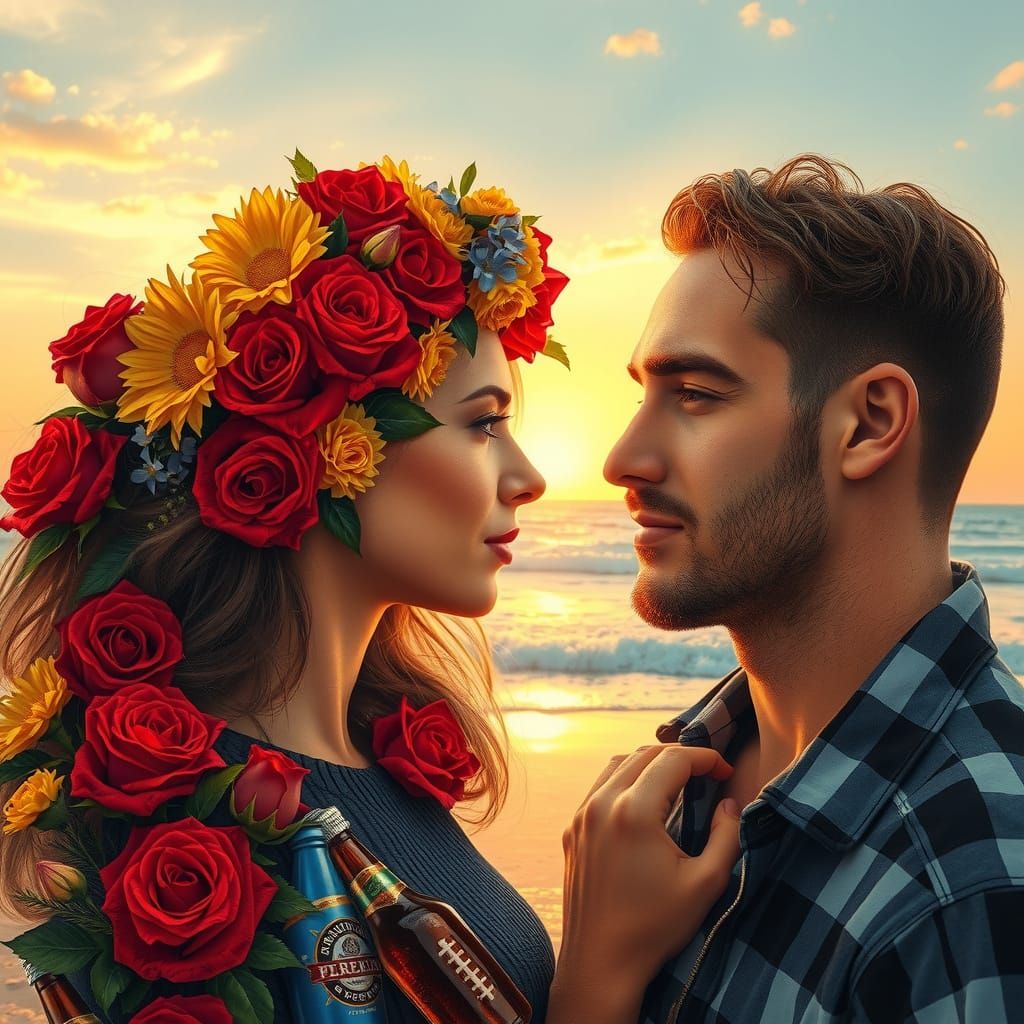 Couple's Beach Sunset Portraits in Vibrant Alcohol Ink Style