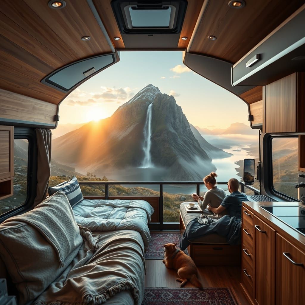 Cozy MAN Expedition Truck Interior with Mountain Balcony Vie...