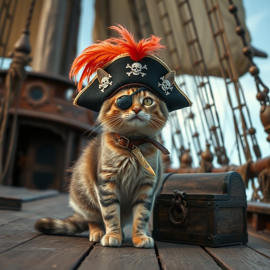 Pirate Cat on a Ship, Cinematic Still