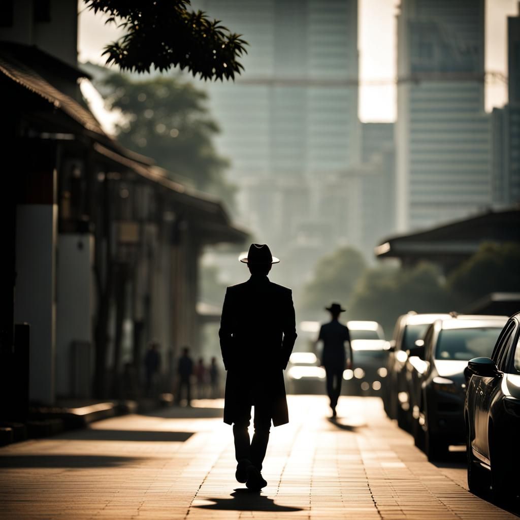 Cinematic Silhouette of Man in Fedora, Jakarta
