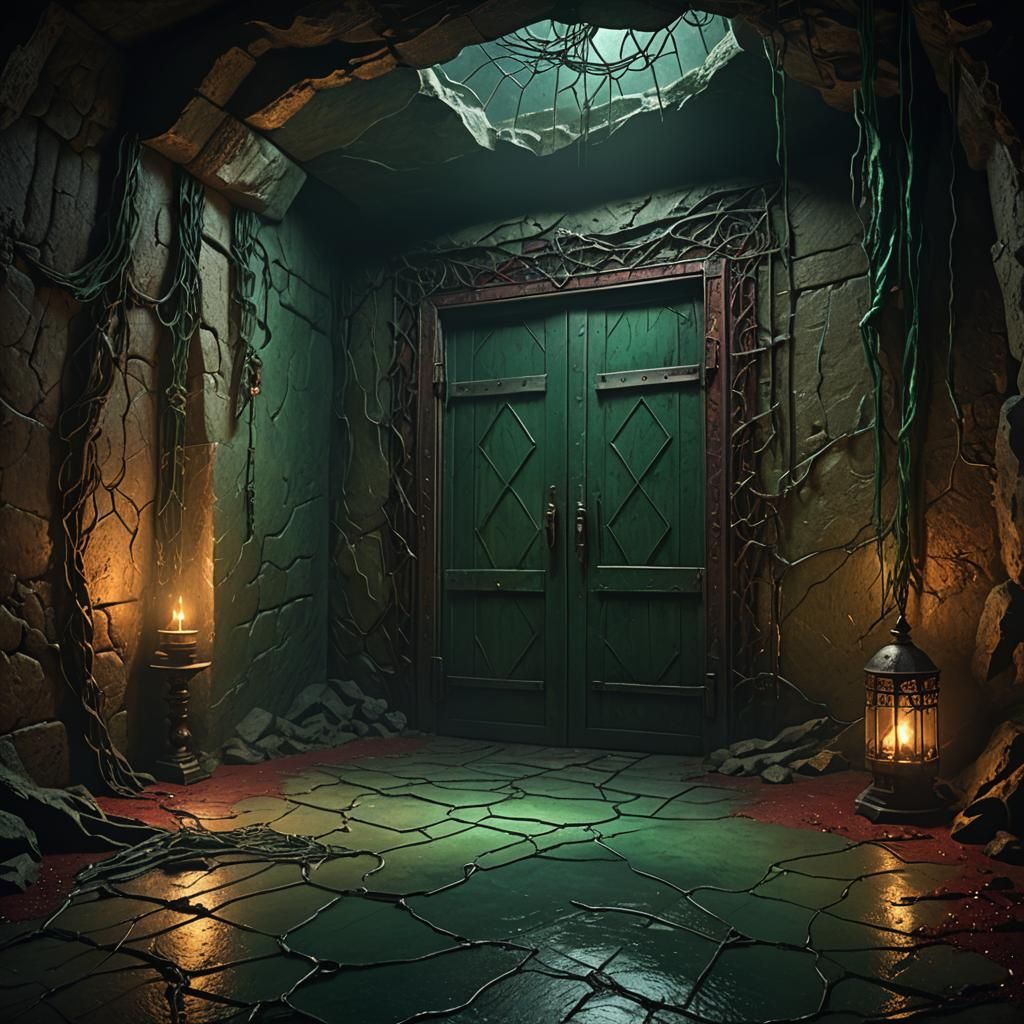 Mystical Cave with Metal Door in Fantasy Art