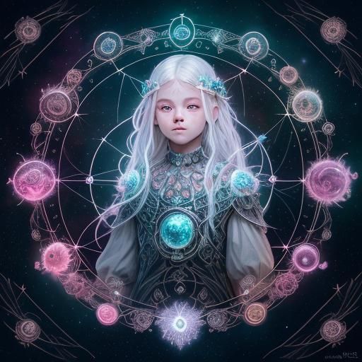 Child with Tattoos and Aurora Borealis in Fantasy Art