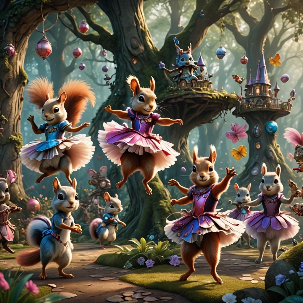 Squirrels in Ballet Tutus Dance in Wonderland