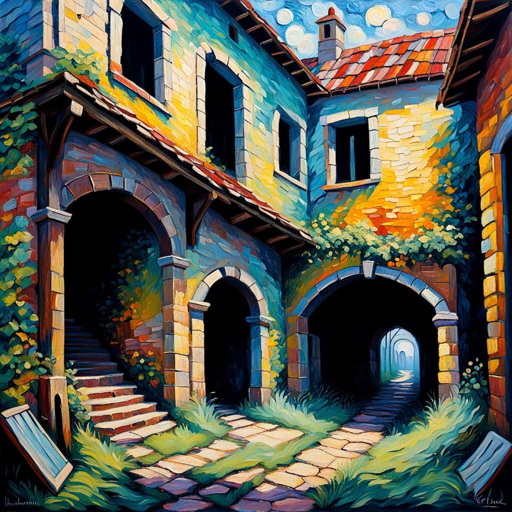 Forgotten Haven: Neo-Impressionist Expressionist Oil Paintin...