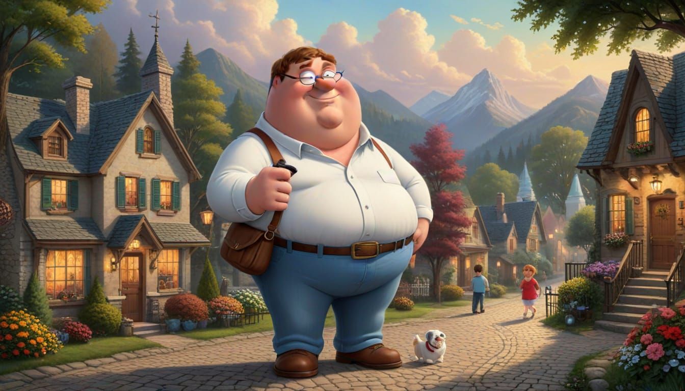 Peter Griffin Family Guy as Thomas Kinkade Painting