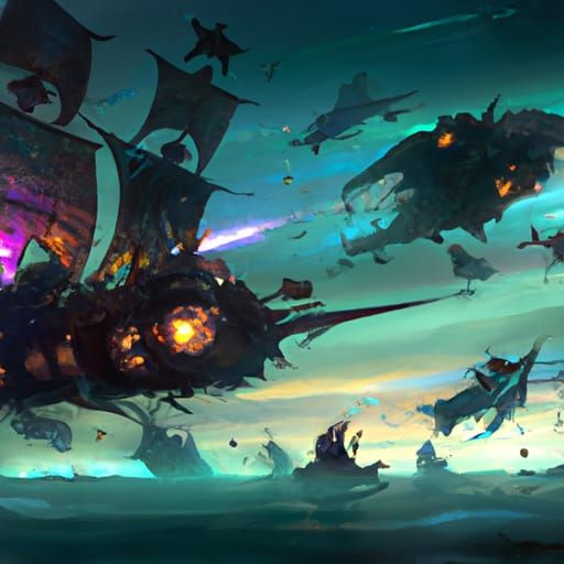 Space Pirates in Epic Ship Battle, 8K Concept Art