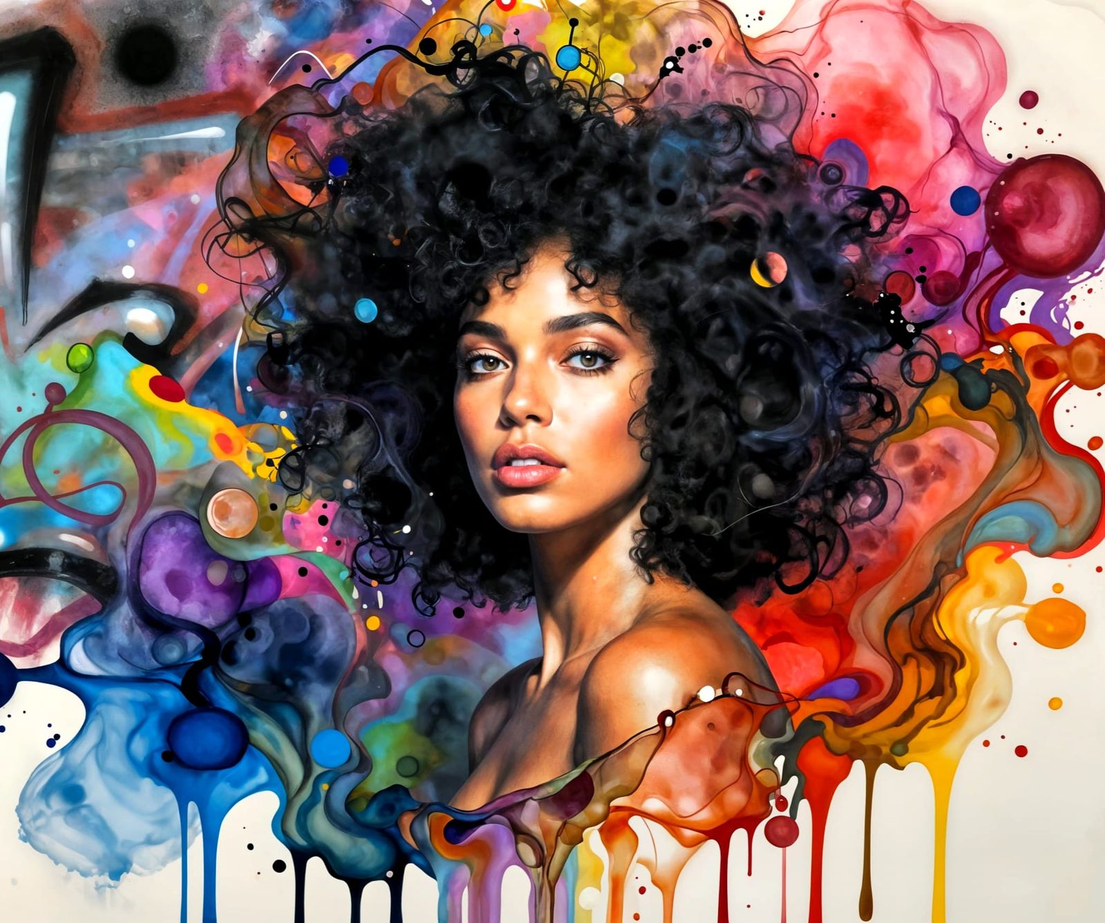 Afrofuturist Portrait in Alcohol Ink and Graffiti Style