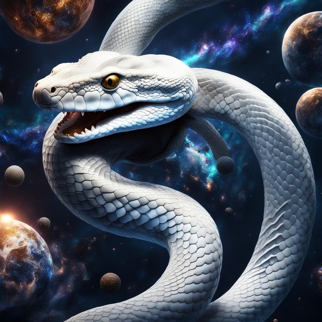 Glittering White Python in Space: Matte Painting