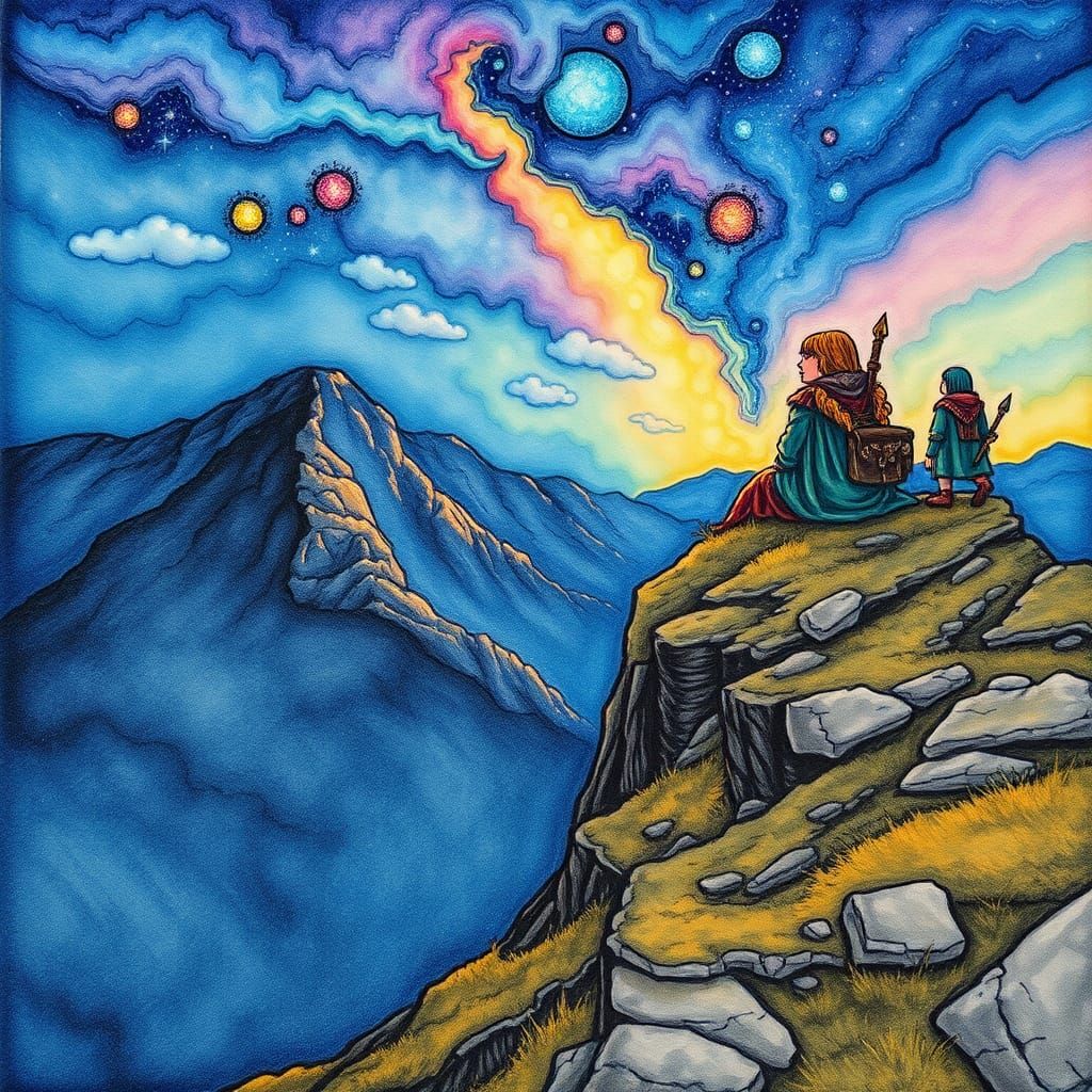 Eowyn Skygazing at Weathertop in Alcohol Ink Style