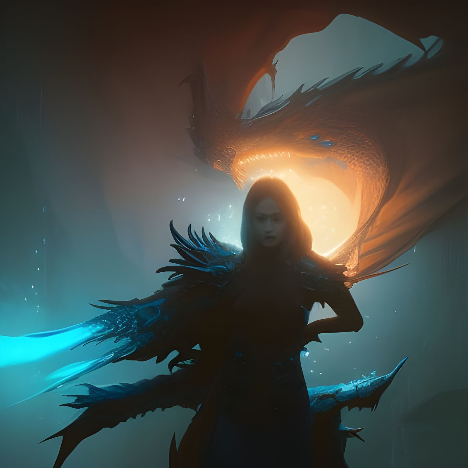 Hyperdetailed Dragon with Blue Eyes in Dark Fantasy Art