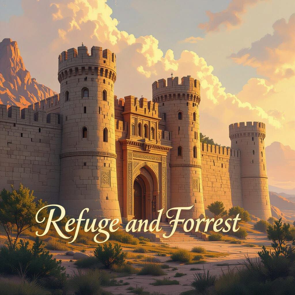Golden Fortress Walls in Digital Painting Style