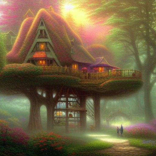 Giant Misty Treehouse in Ethereal Fantasy Style