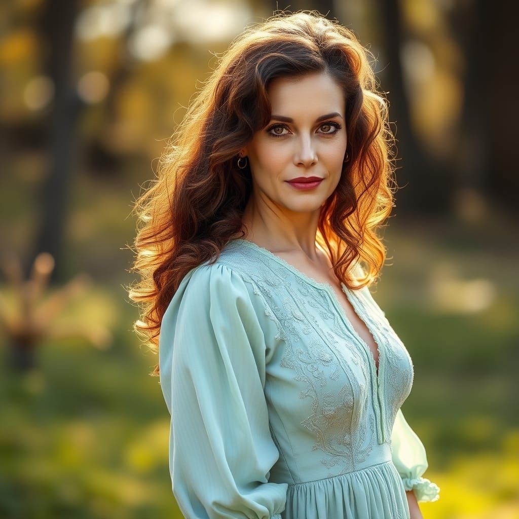 Stunning Mature Woman in Impressionist-Inspired Day Dress