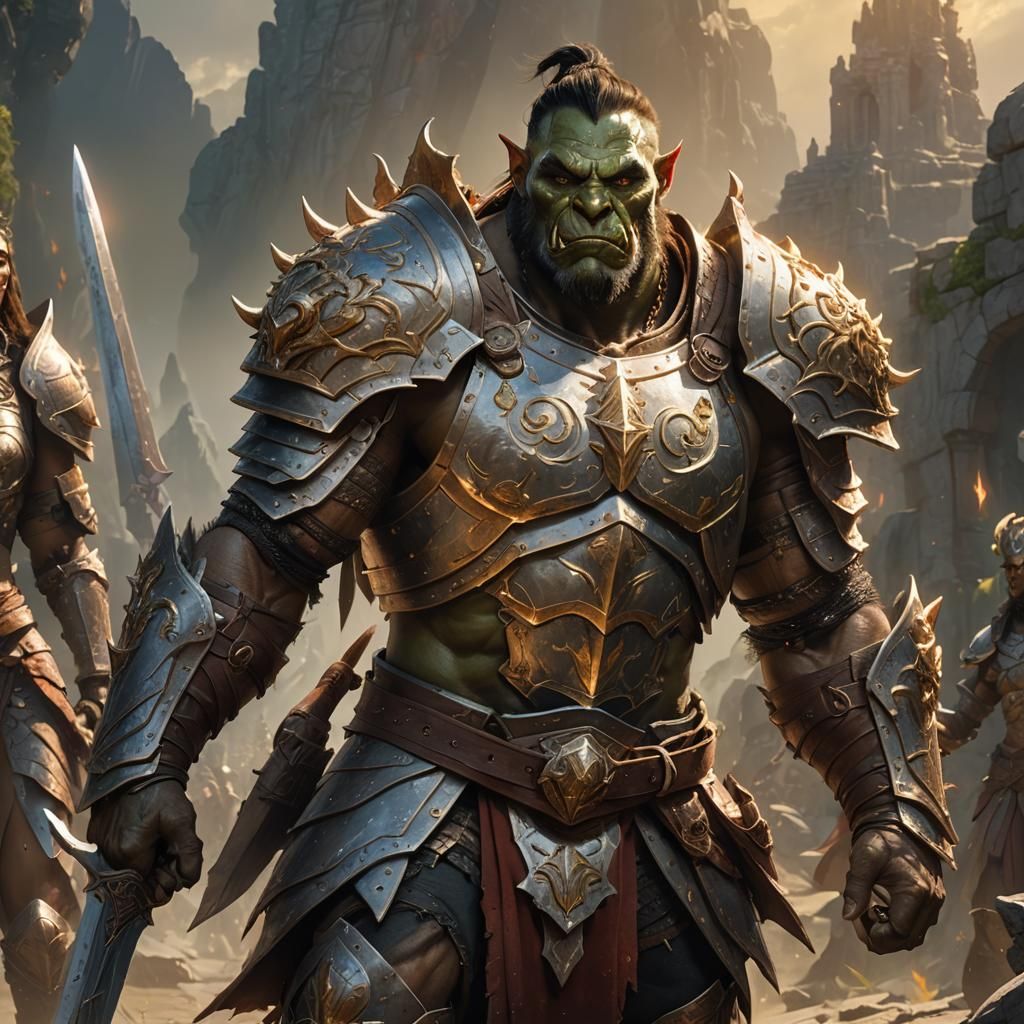Muscular Orc Paladin Concept Art in Fantasy Style