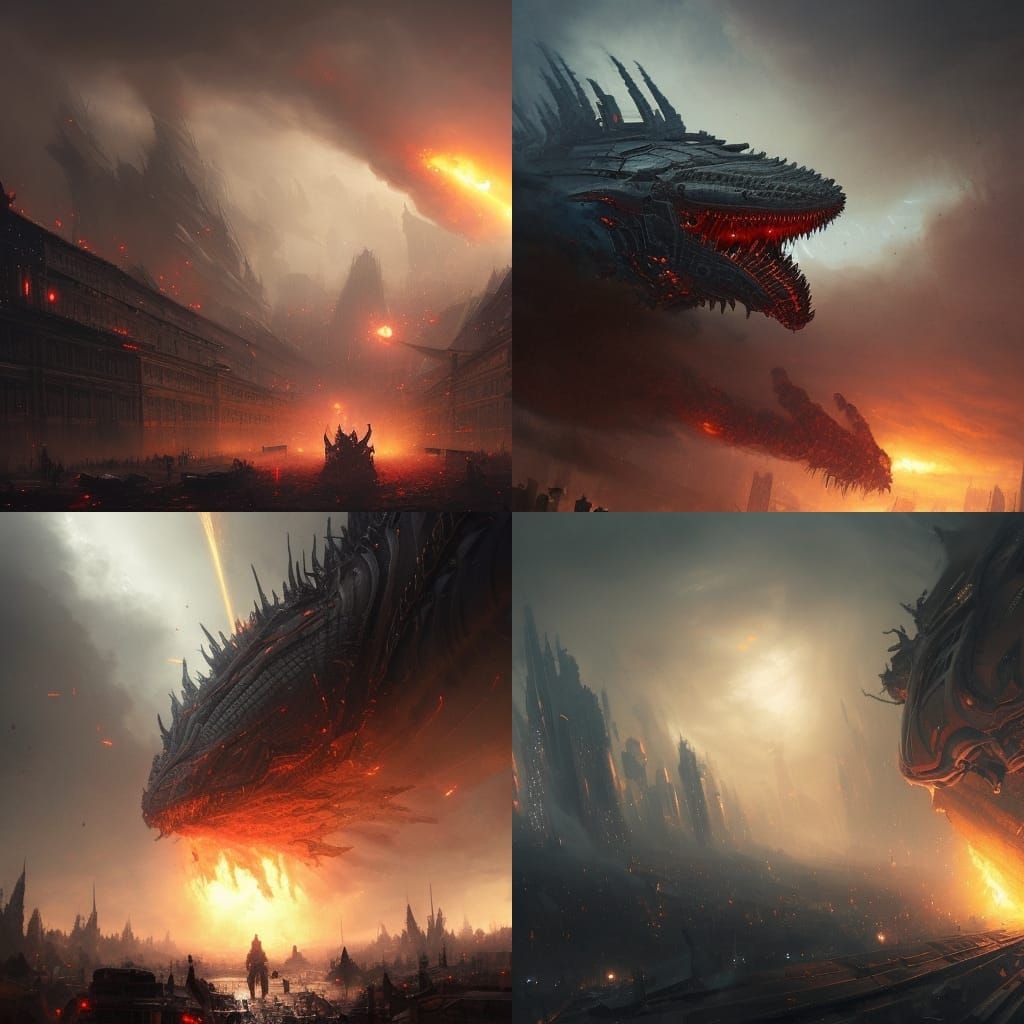 Armored Worm City Destruction in Dark Fantasy Style