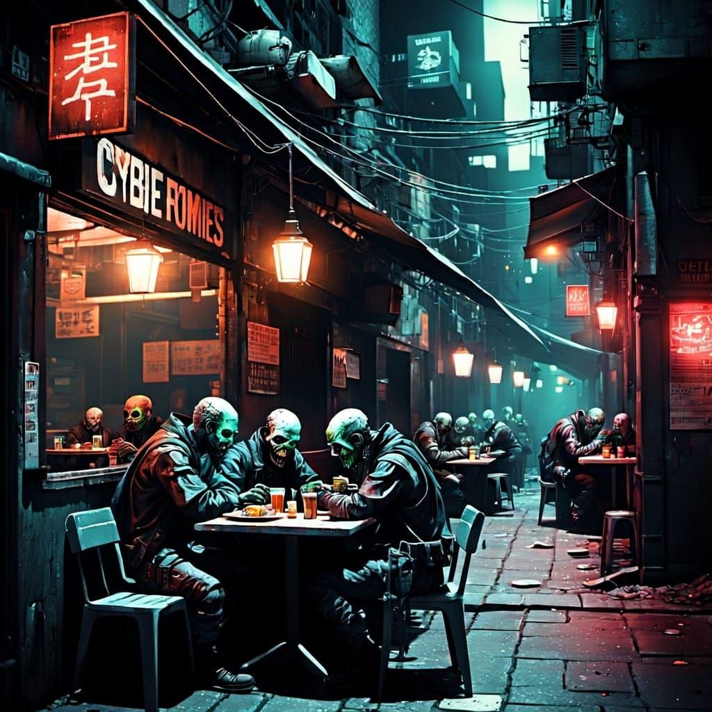 Cyber Zombies Dine in Dark Alley Street Cafe