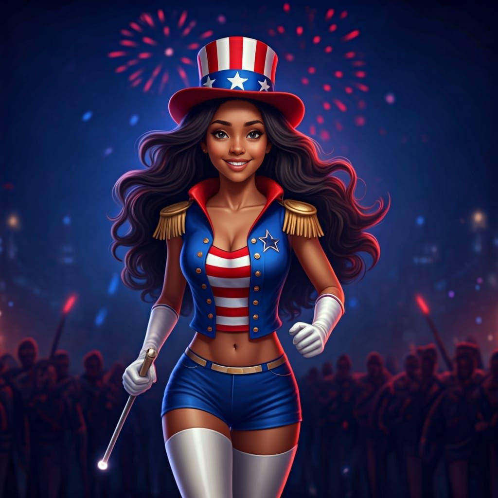 Patriotic Majorette in 4th of July Parade, 3D Render