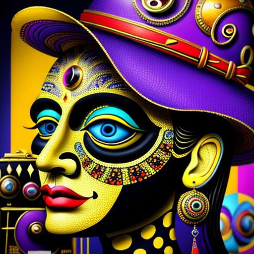 Surreal Woman Surrounded by Chaotic Historical Objects