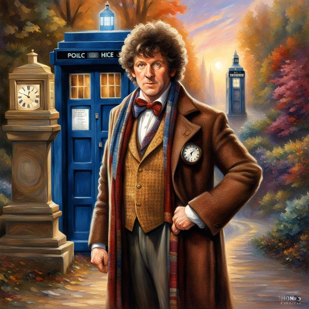 Doctor Who and TARDIS in Kinkade Style