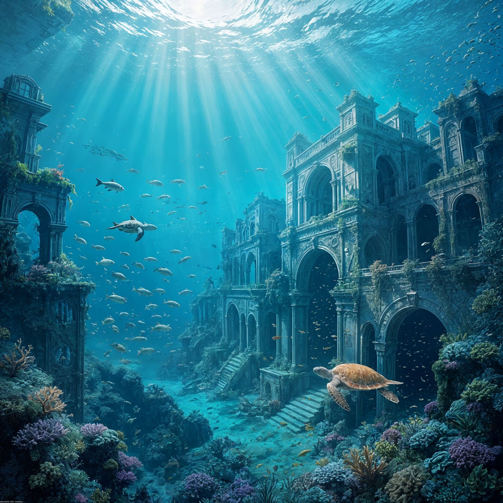 Sunken City Overgrown with Coral and Marine Life
