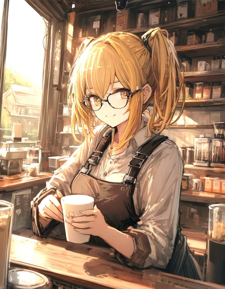 Surreal Barista Girl Creates Perfect Latte in Cozy Coffee Sh...