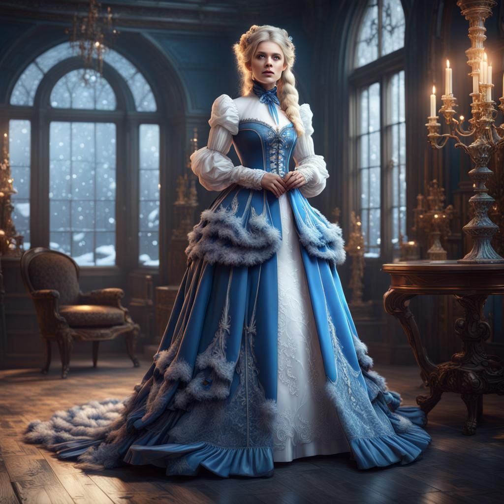 Holographic Woman in Victorian Winter Gown