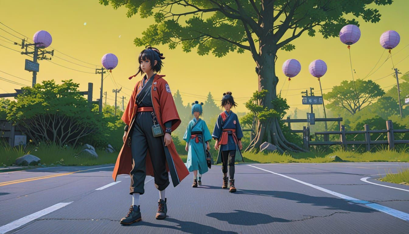 Colorful Anime Children in a Whimsical Fantasy Setting