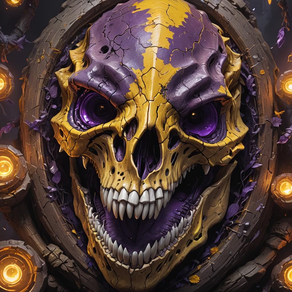 Rune Inside T-Rex Skull: Dark Fantasy Concept Art