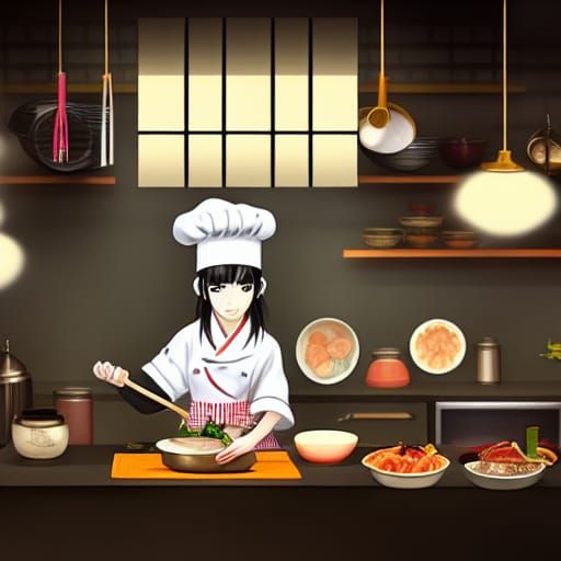 Ghost Girl Cooks Japanese Food: Digital Matte Painting