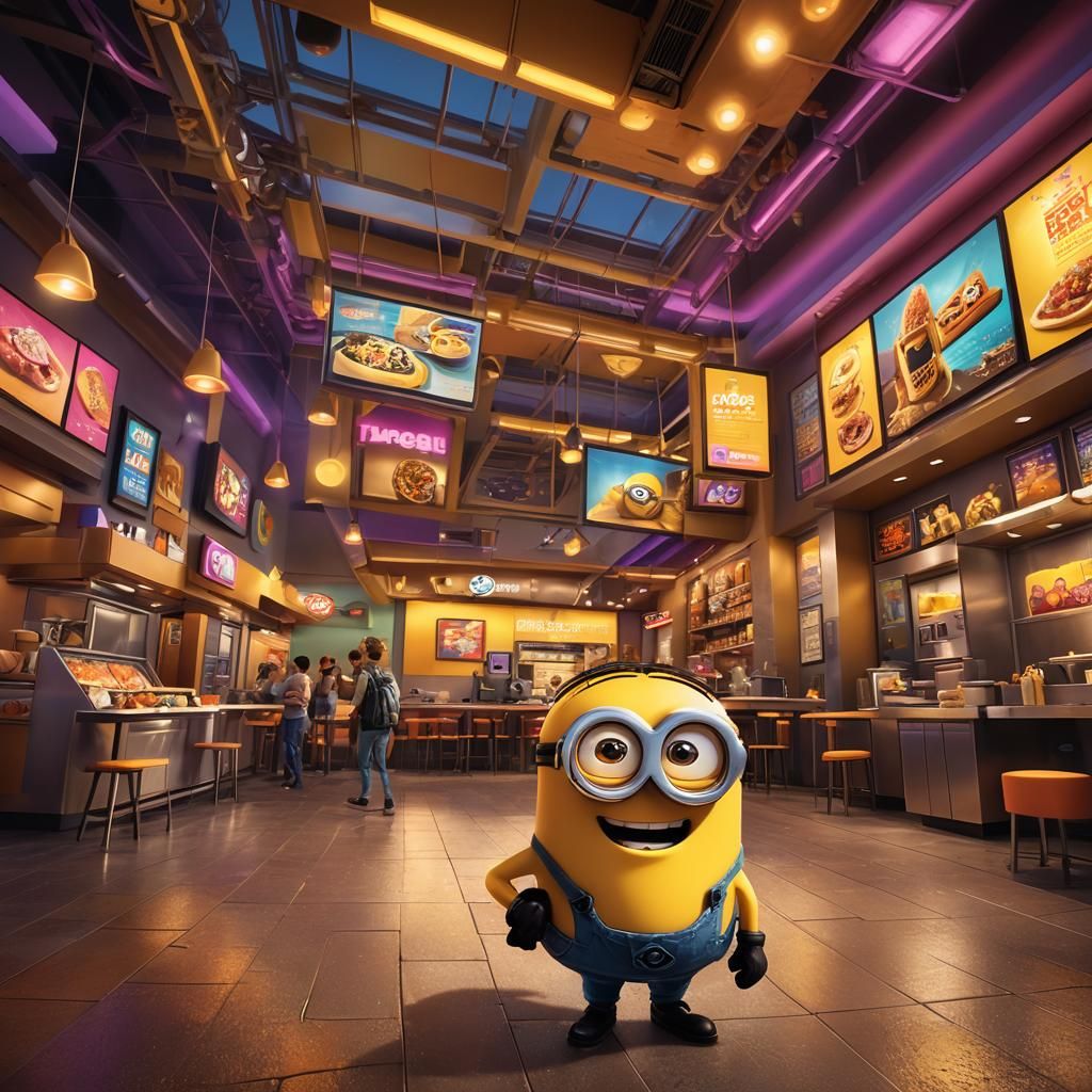 Minion Eats at Taco Bell: Pixar-Style 3D Art
