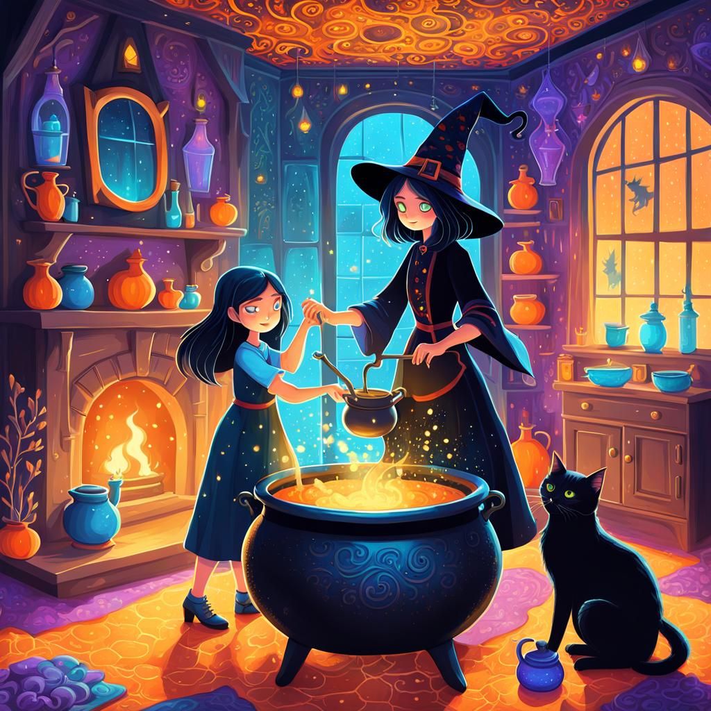 Magical Witches Brew Potion in Whimsical Fantasy Art