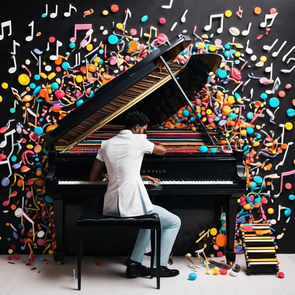 Candy Art Piano with Musician in Jazz Club
