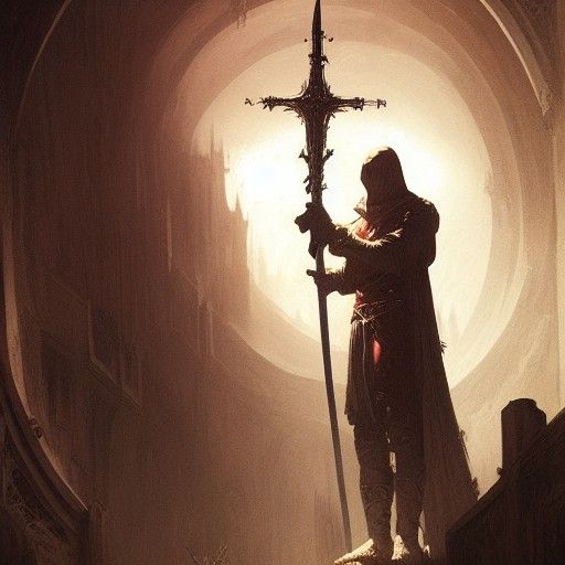 Dark Templar Knight with Sword in Horror Style