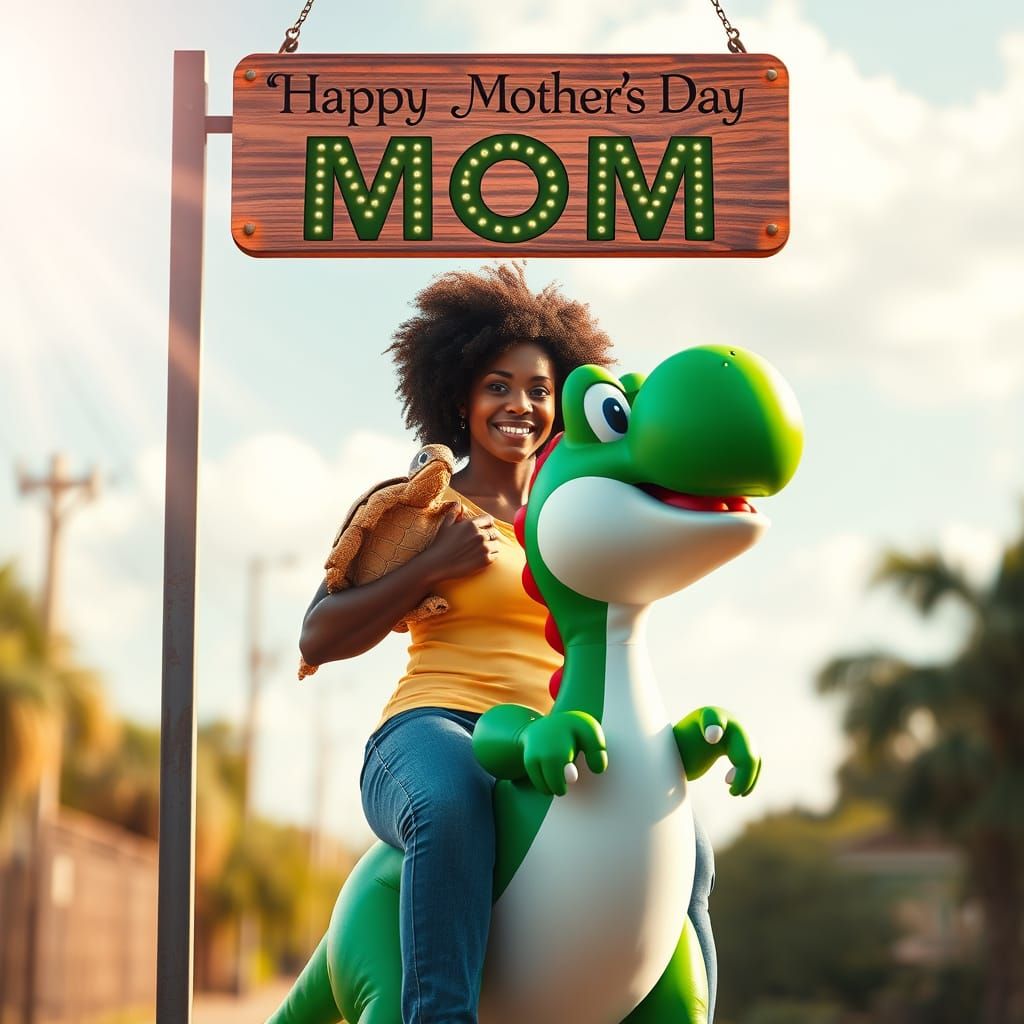 Mother's Day Portrait with African American Woman and Yoshi