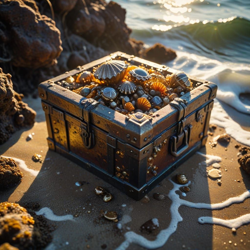 Sunken Treasure Chest in Golden Underwater Light